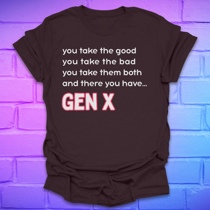 Brown t-shirt with humorous text design on a brick wall background