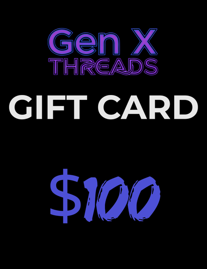 Gen X Threads gift card worth $100 on a black background